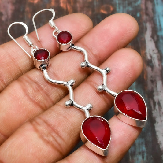 Crimson Elegance – Ruby & Sterling Silver Earrings