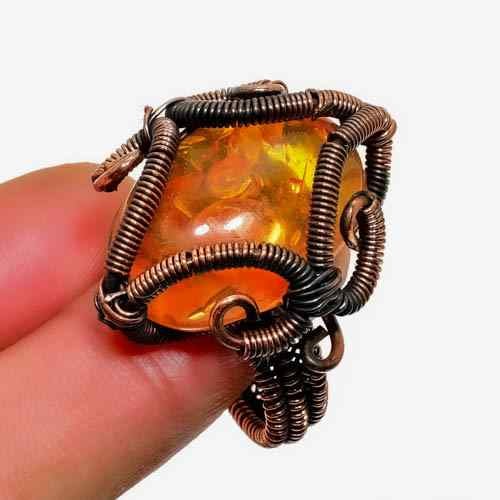 Ember’s Glow – Amber & Antique Bronze Ring