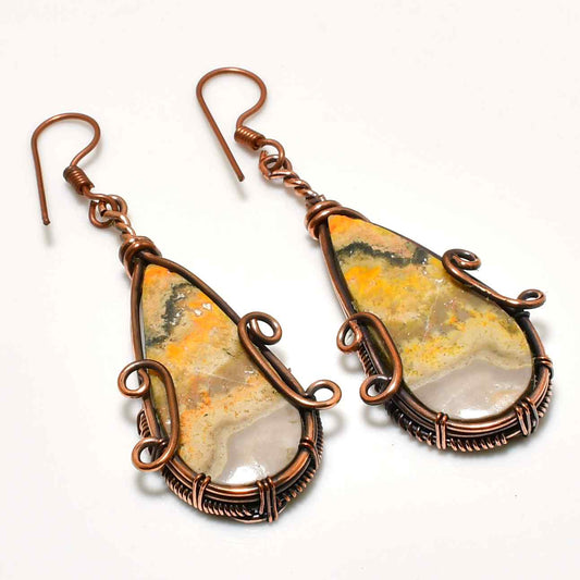 Solar Ember – Yellow Jasper Copper Earrings