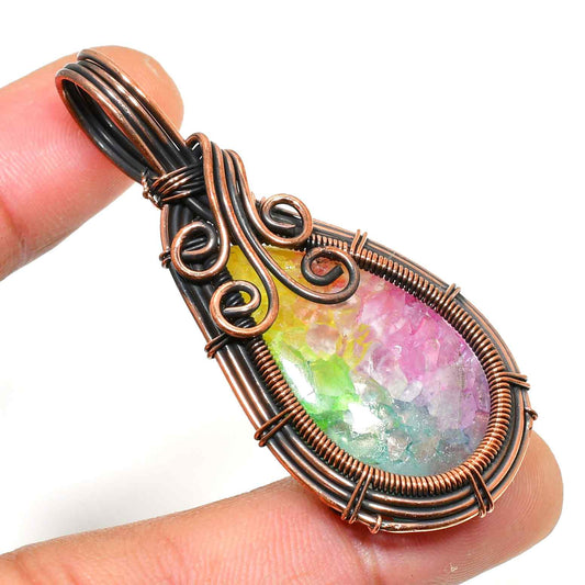 Aurora Embrace – Rainbow Tourmaline Copper Pendant