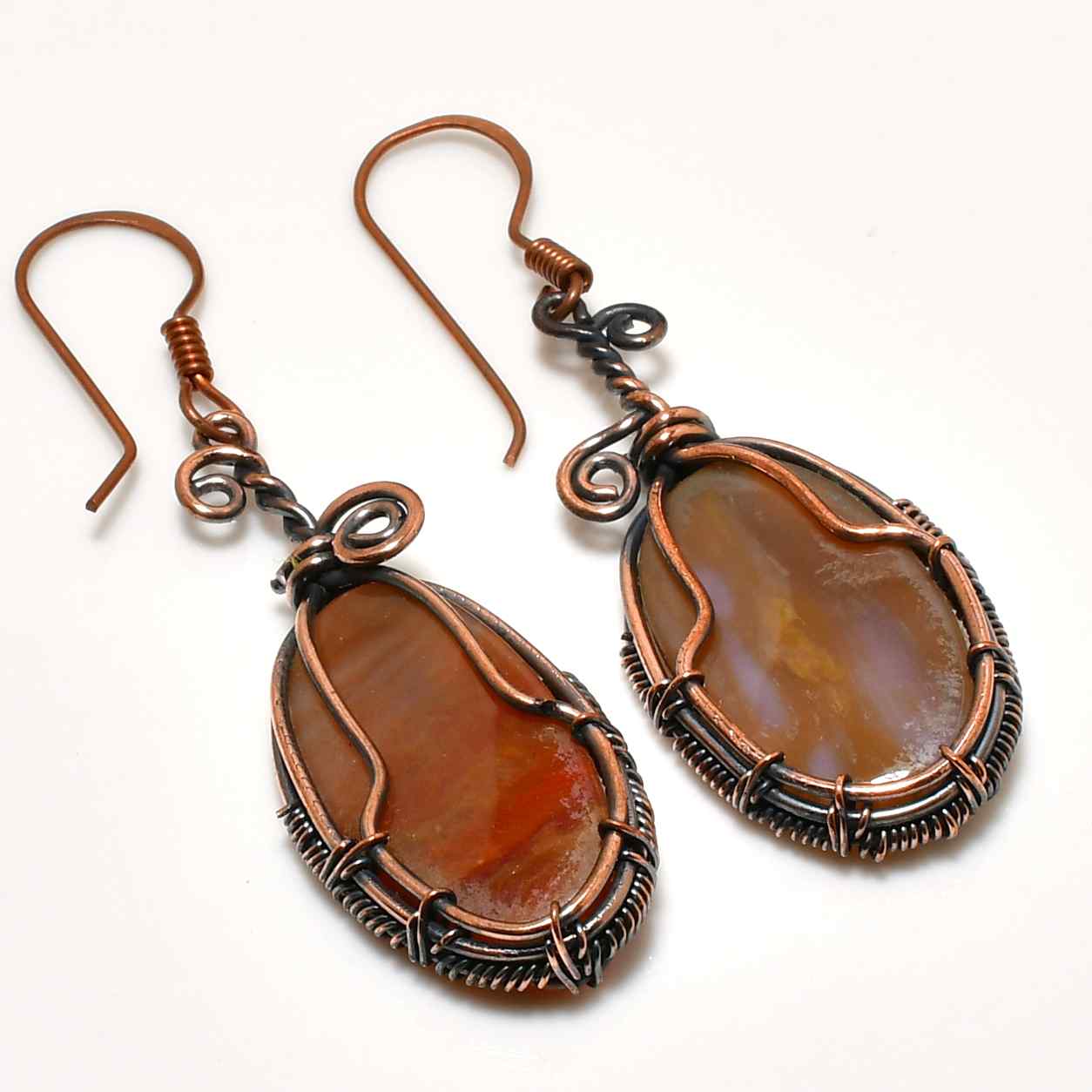 Gaia’s Embrace – Oxidized Copper Agate Earrings