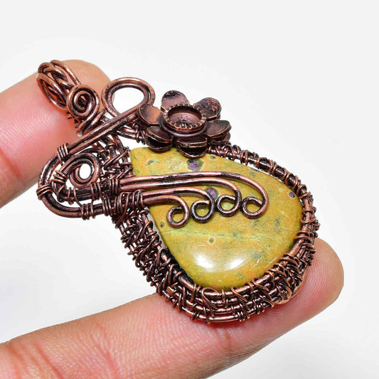Gaia’s Harmony – Jade & Oxidized Copper Pendant