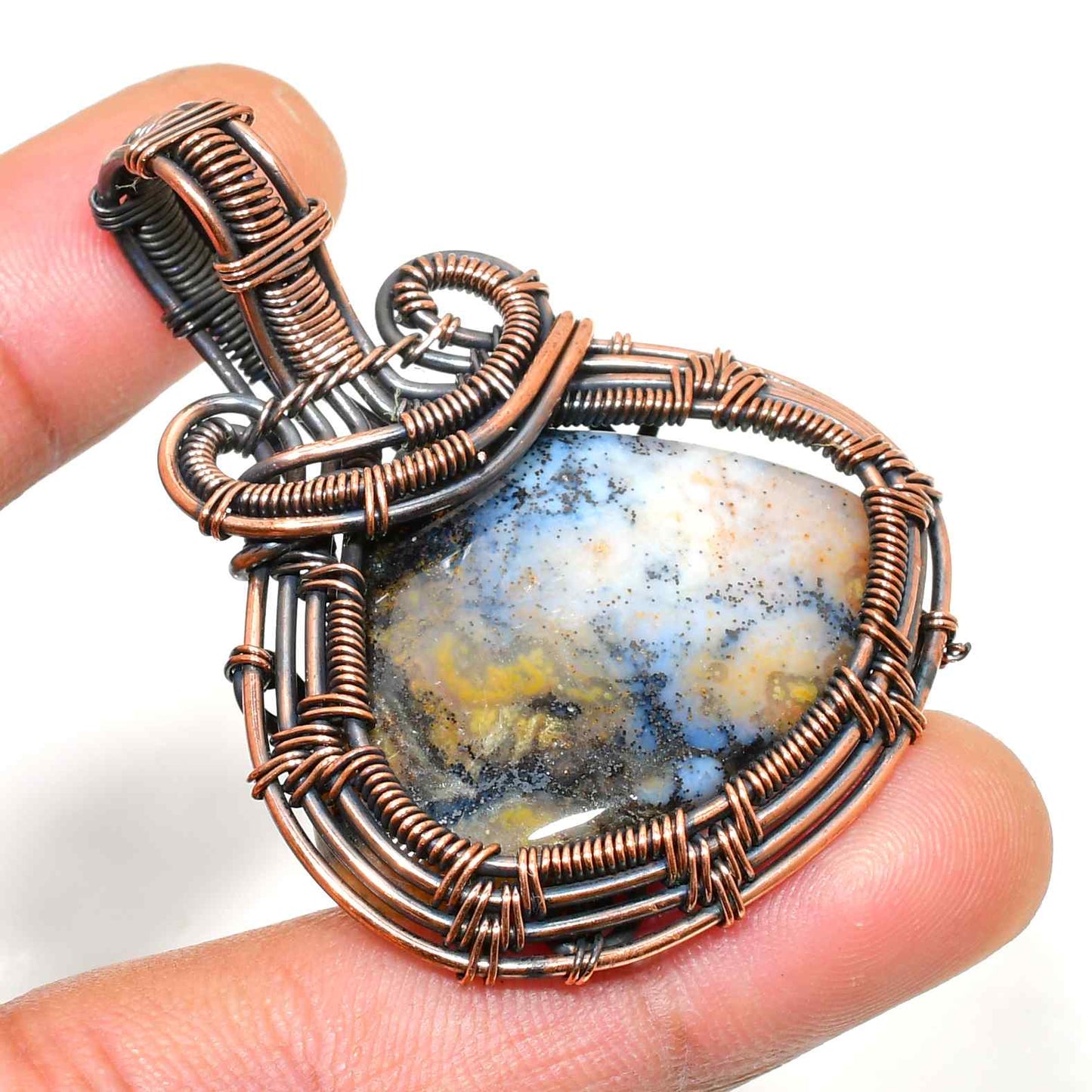 Ocean’s Whisper – Copper-Wrapped Natural Stone Pendant