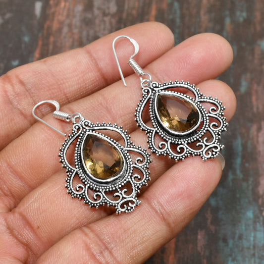 Gaia’s Calm – Smoky Quartz Silver Filigree Earrings