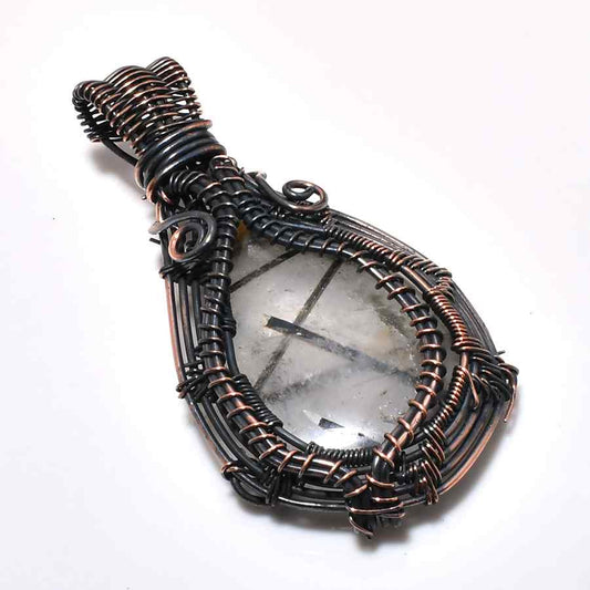 Radiant Reflection – Rutilated Quartz & Oxidized Copper Pendant