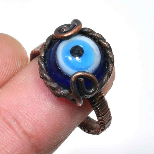 Guardian’s Gaze – Blue Glass Eye Copper Ring