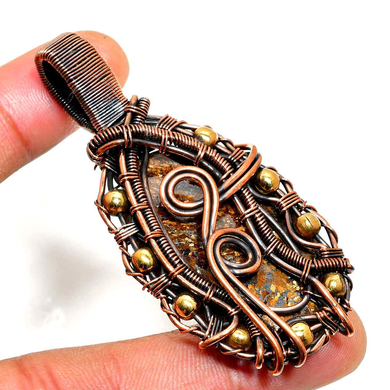 Earth’s Embrace – Jasper & Copper Wire Pendant