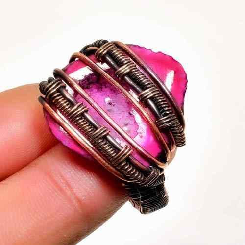 Radiant Rouge – Fuchsia Agate Oxidized Copper Ring