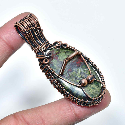 Serpent’s Embrace – Jasper & Copper Wire Pendant