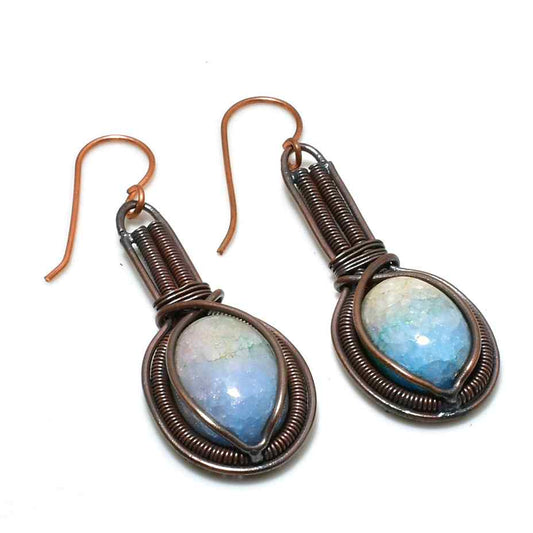 Celestial Drops – Luminous Opal & Oxidized Copper Earrings