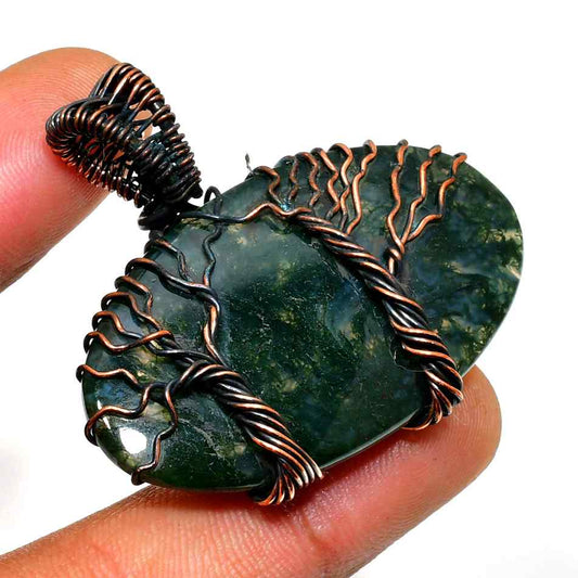 Forest Whisper – Moss Agate Copper Pendant