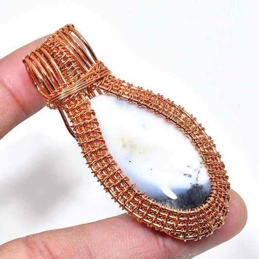 Ocean’s Embrace – Agate & Copper Wire Pendant