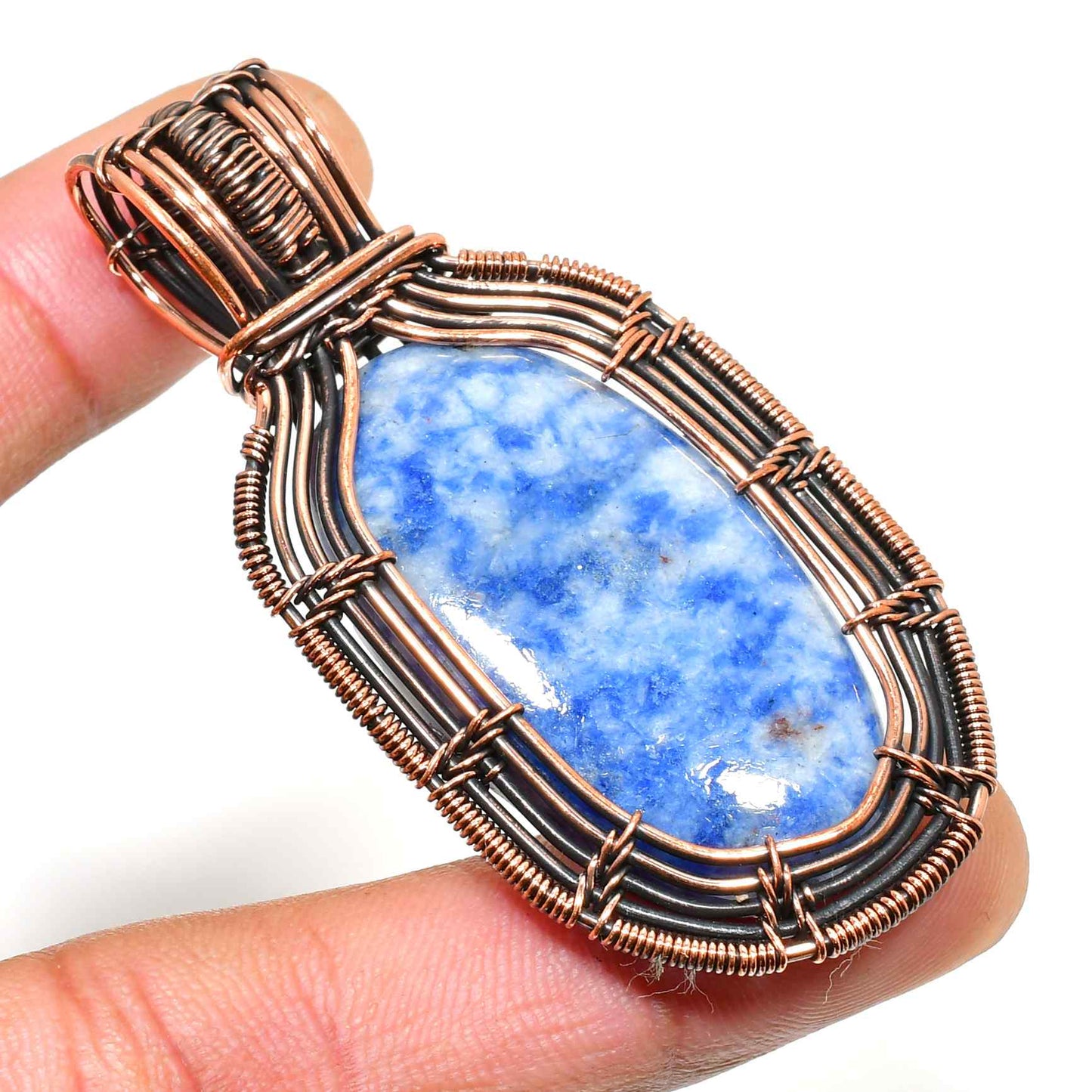 Clarity’s Embrace – Sodalite Copper Pendant