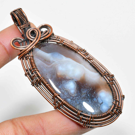 Glimmering Sky – Lace Agate Copper Pendant