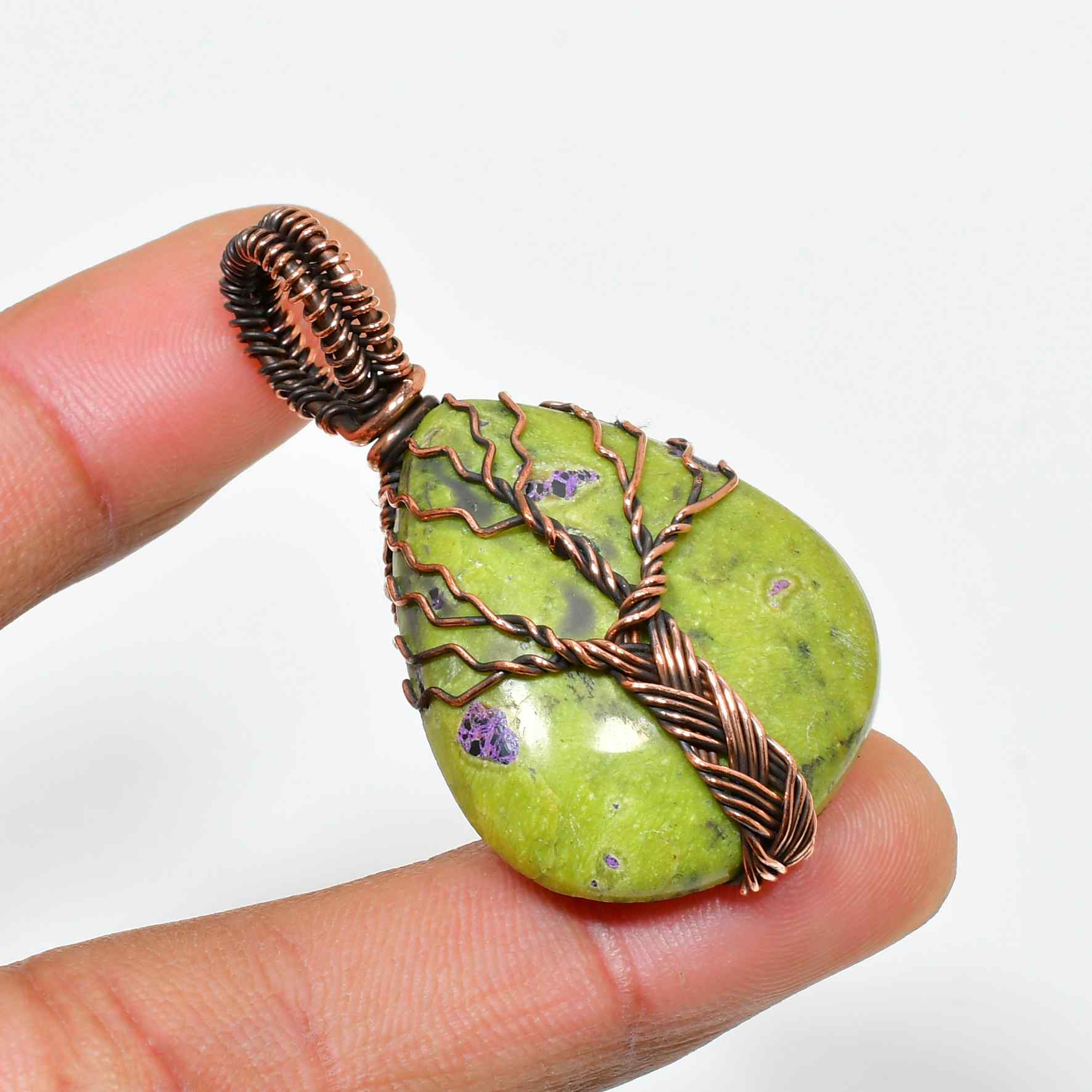 Emerald Canopy – Copper Tree of Life Pendant