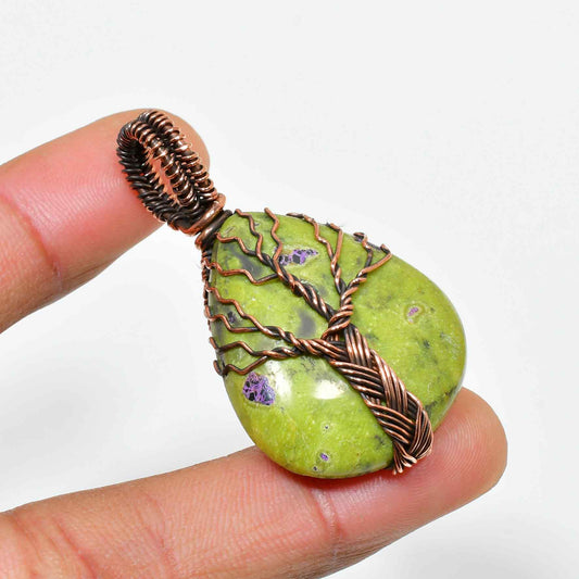 Emerald Canopy – Copper Tree of Life Pendant
