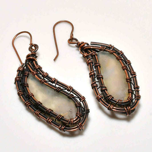 Grounded Grace – Agate & Copper Wire Earrings