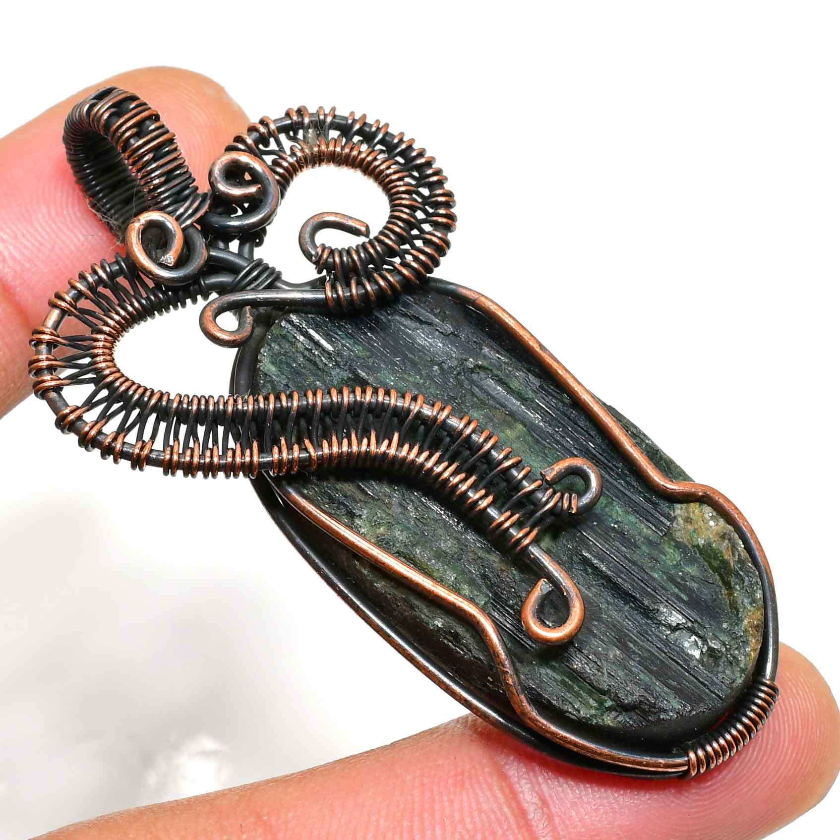 Mystic Guardian – Natural Tourmaline & Oxidized Copper Pendant