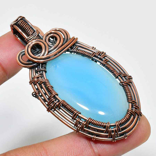 Serenity Tide – Blue Chalcedony Copper Pendant
