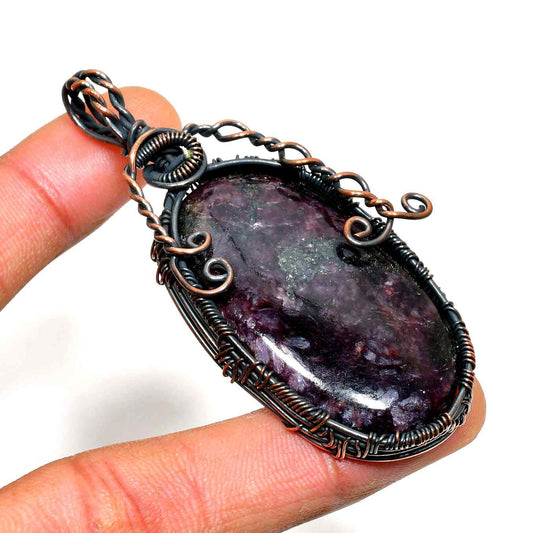 Ezra’s Veil – Oxidized Copper Wrapped Amethyst Pendant