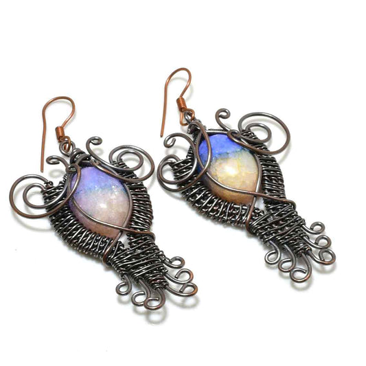 Aurora’s Veil – Iridescent Stone & Copper Earrings
