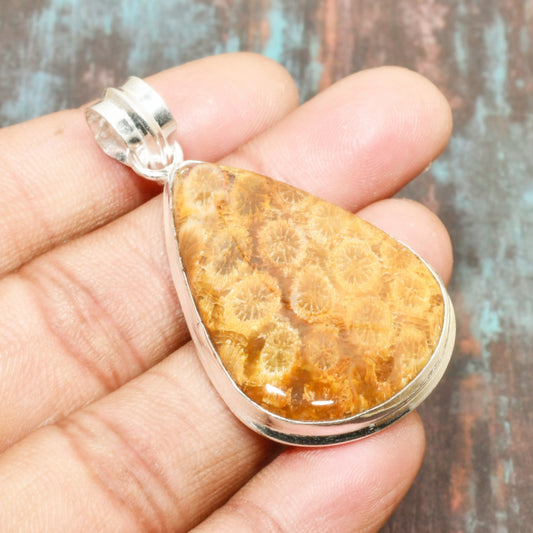Golden Bloom – Honey Calcite Sterling Silver Pendant