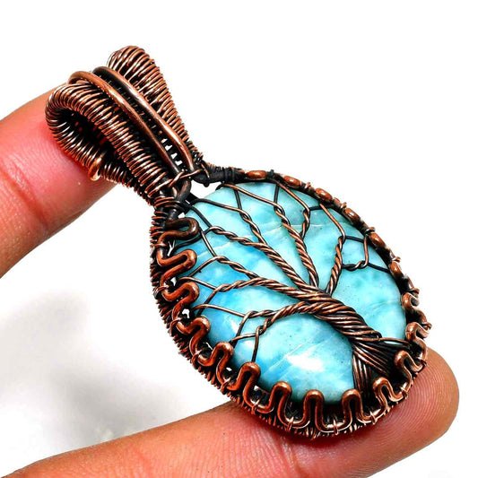 Tranquil Tide – Larimar & Copper Wire Pendant