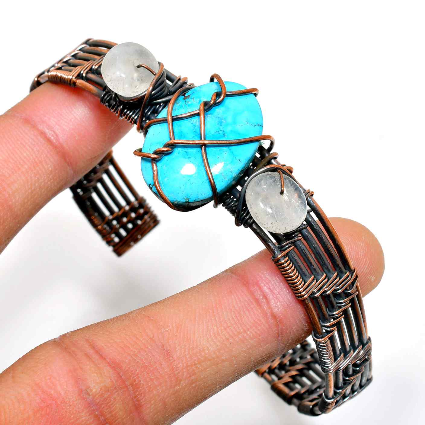 Celestial Harmony – Turquoise & Moonstone Copper Bracelet