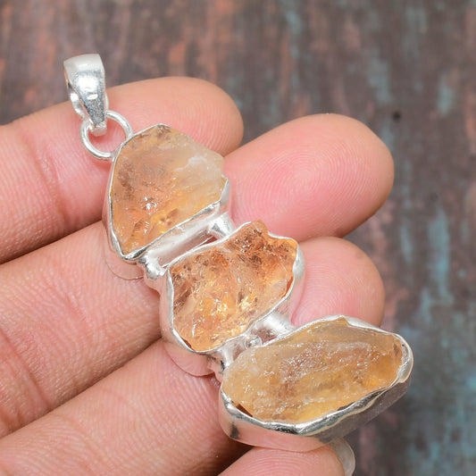 Sunlit Prosperity – Raw Citrine & Sterling Silver Pendant