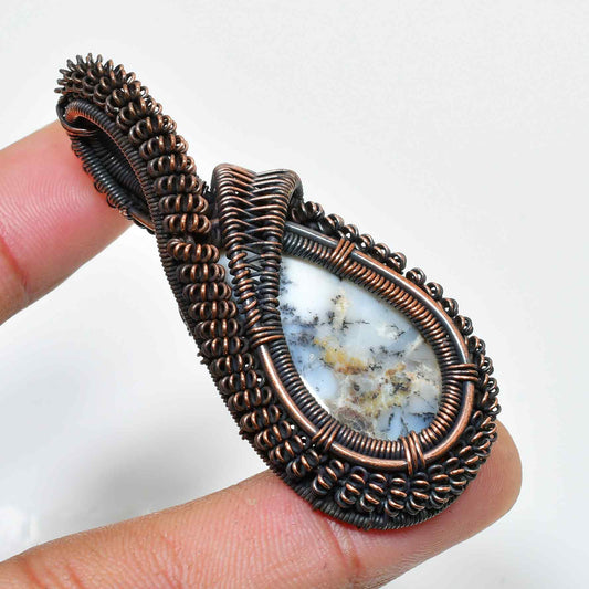 Celestial Embrace – Oxidized Copper & Natural Stone Pendant