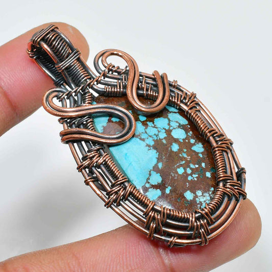 Serenity’s Embrace – Copper-Wrapped Turquoise Pendant