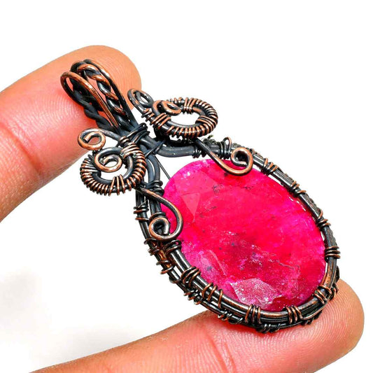 Crimson Courage – Ruby & Blackened Wire Pendant