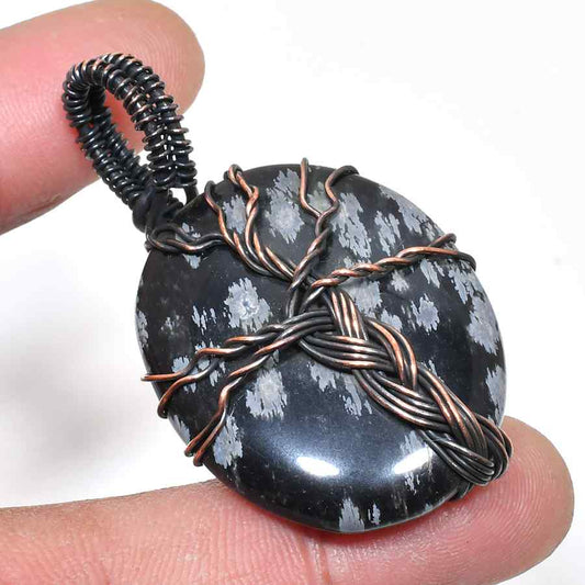Selene’s Shield – Snowflake Obsidian Copper Pendant