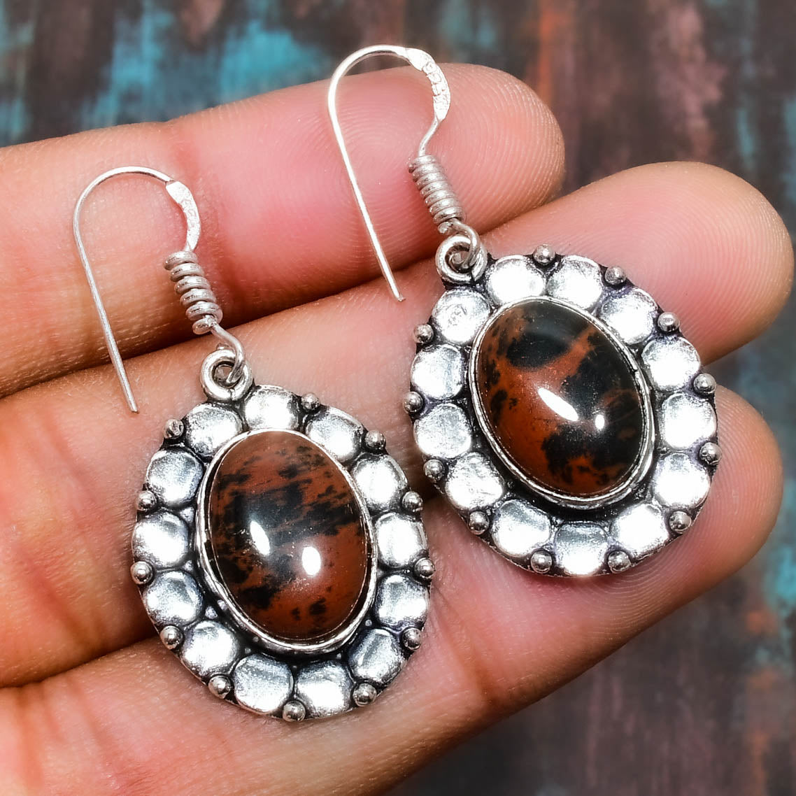 Earthbound Elegance – Oval Gemstone Silver Earrings