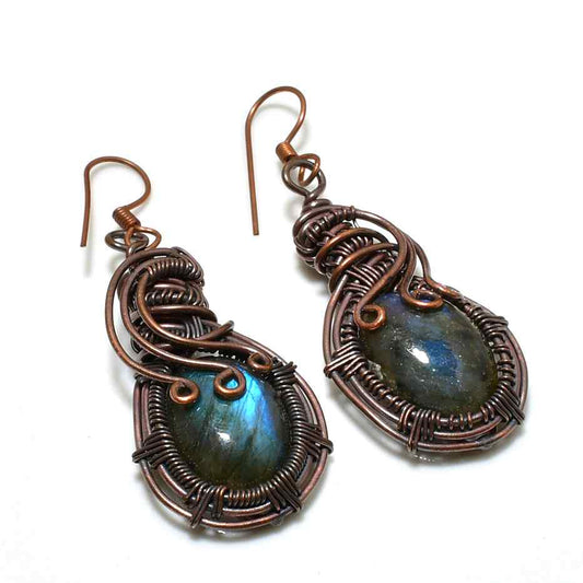 Lunar Lattice – Labradorite Copper Earrings