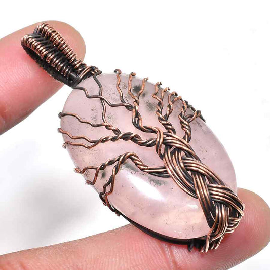 Serenity Arbor – Rose Quartz Copper Pendant