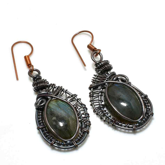 Aurora’s Tear – Labradorite Copper Earrings