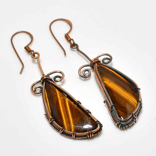Selene’s Shield – Tiger’s Eye Copper Earrings