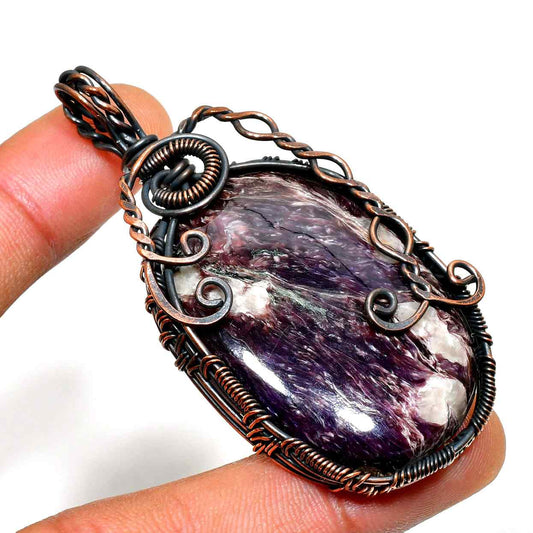 Ezra’s Veil – Amethyst & Copper Wire Pendant