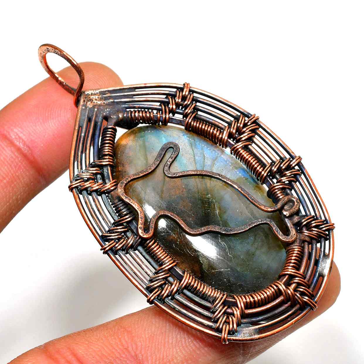 Moonlit Hare – Labradorite & Copper Pendant