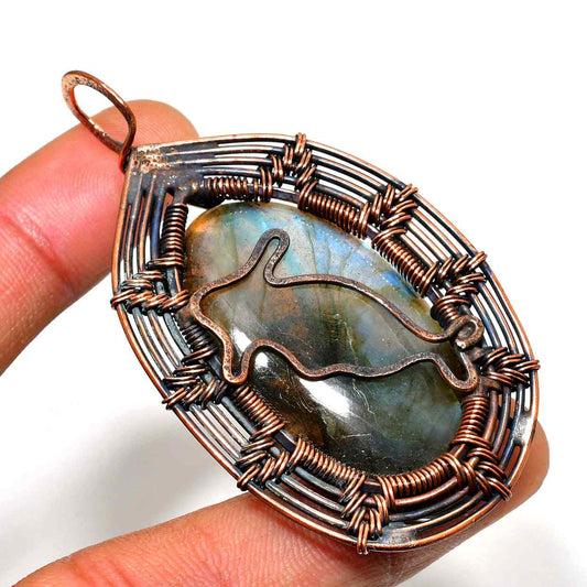 Moonlit Hare – Labradorite & Copper Pendant