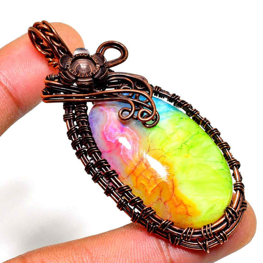 Rainbow Dreams – Copper-Wrapped Agate Pendant