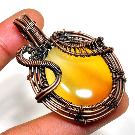 Abe’s Glow – Amber & Oxidized Copper Pendant