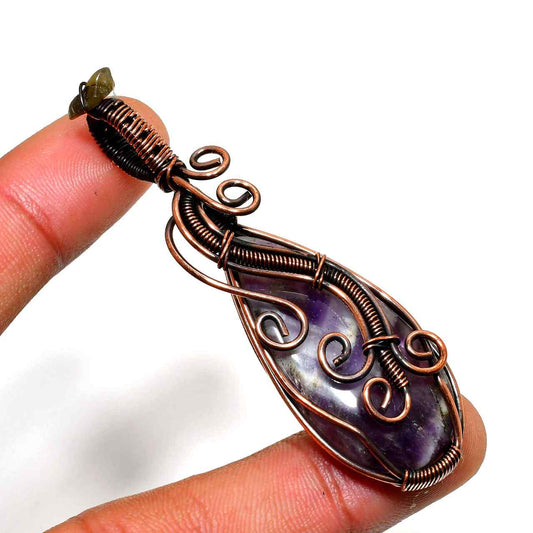 Ezra’s Veil – Amethyst & Oxidized Copper Pendant