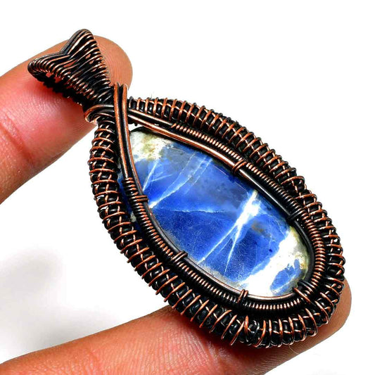Serenity’s Whisper – Blue Lace Agate Copper Pendant