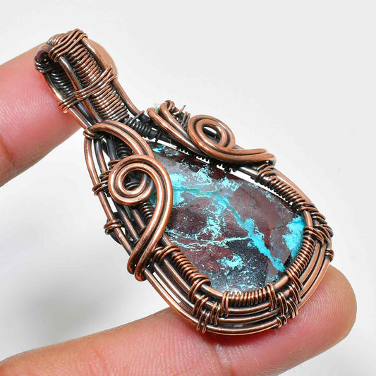 Ocean’s Whisper – Handwrapped Turquoise & Copper Pendant