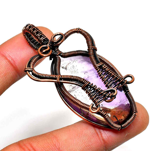 Ezra’s Veil – Handcrafted Amethyst & Oxidized Copper Pendant