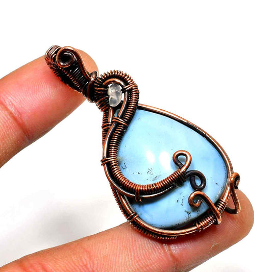 Ocean’s Whisper – Blue Lace Agate Copper Pendant