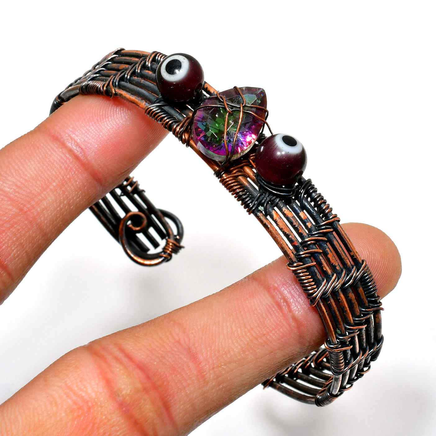 Ember’s Embrace – Amethyst & Copper Wire-Wrap Bracelet