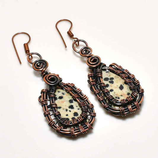 Delicate Harmony – Dalmatian Jasper & Copper Earrings
